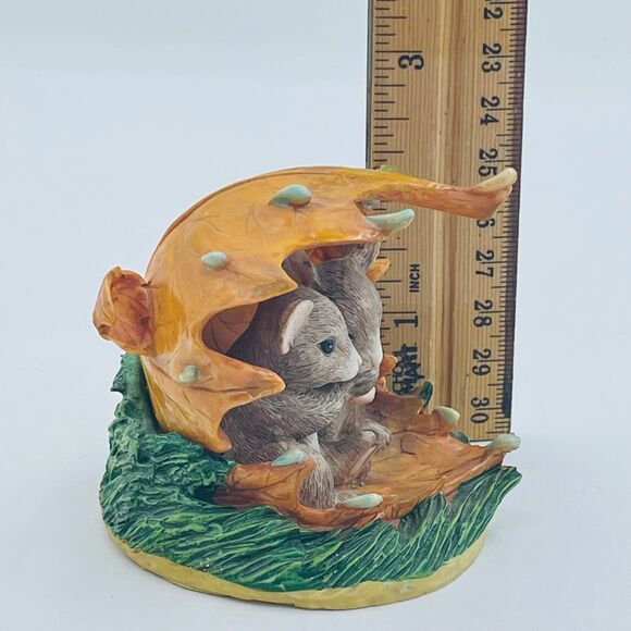 Vintage Charming Tails Mice Under Leaf Umbrella Weathering the Storm Together - Picture 8 of 9